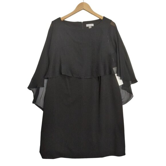 Calvin Klein Dress Womens 16 Chiffon Draped Shift Black Cocktail Formal - Picture 1 of 11